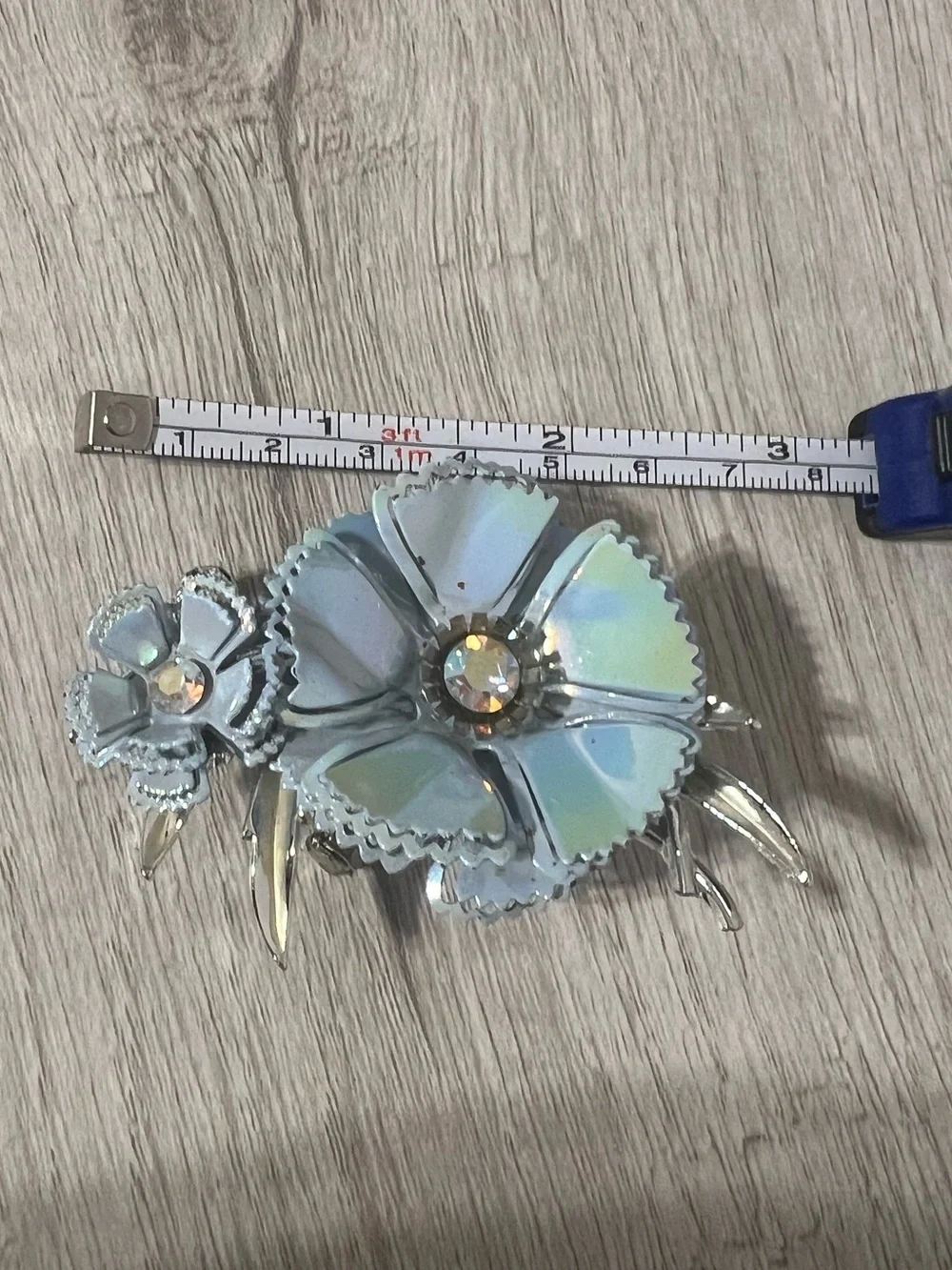 Vintage 1960s Silver-Tone Iridescent Floral Brooch rare find